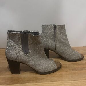 Toms Metallic Gray Open-Toe Ankle Booties